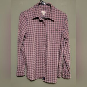 L.L. Bean Pink and Black Checkered Button Down Shirt